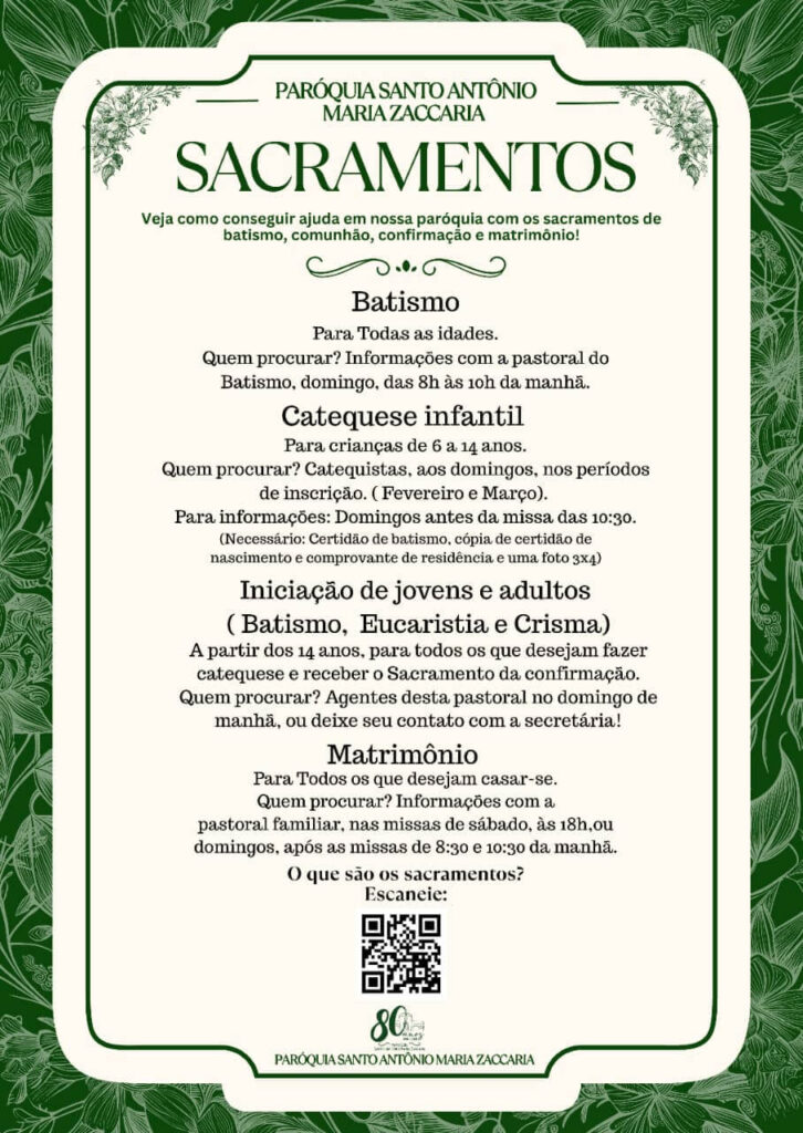 Orientações sobre os Sacramentos na Paróquia Santo Antônio Maria Zaccaria