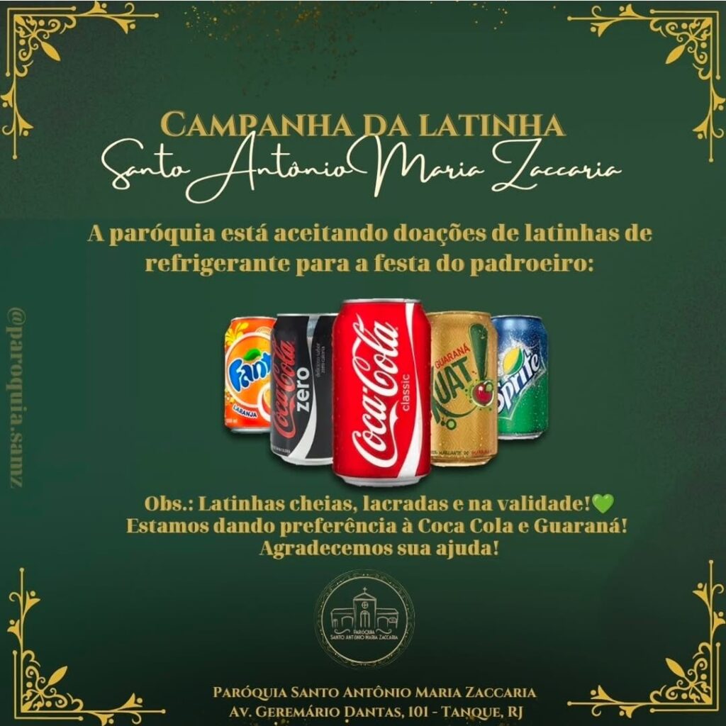 Paróquia Santo Antônio Maria Zaccaria promove Campanha da Latinha para a Festa do Padroeiro